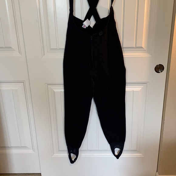 VTG 70 80s Ski Bib Overall Wool Blend Spandex Stirrup Jumpsuit Black Womens 6-8 - Picture 10 of 16